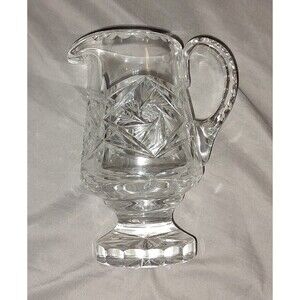 Creamer Pitcher Glass Clear Cut Footed Pinwheel Pattern